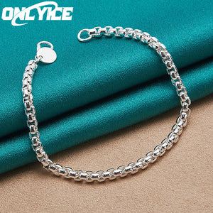 925 Silver Round 4mm Box Chain Bracelet Wedding Jewelry