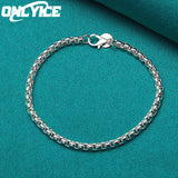 925 Silver Round 4mm Box Chain Bracelet Wedding Jewelry