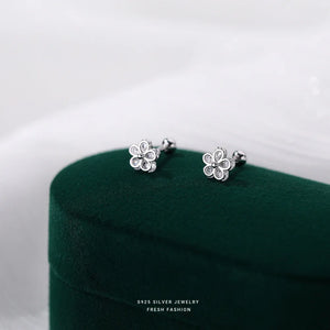 925 Silver Zircon Flower Earrings for Women