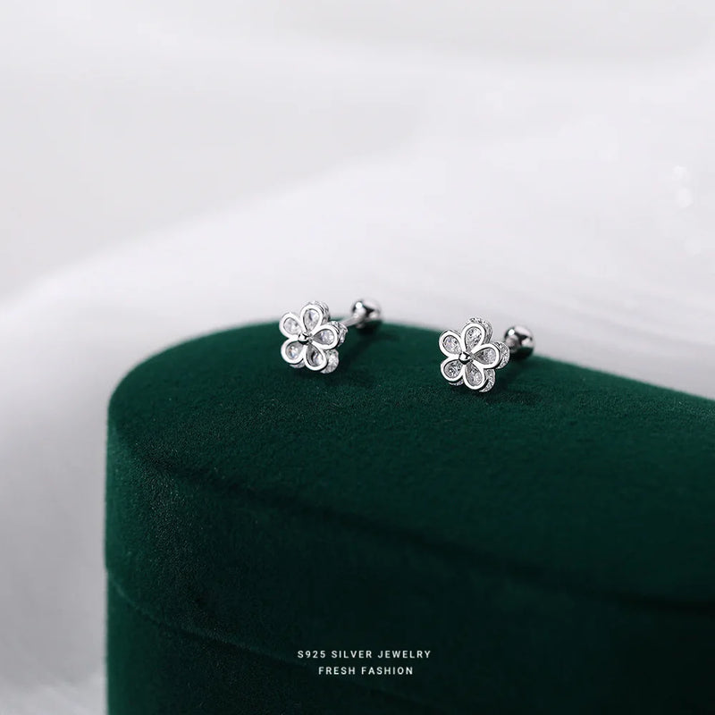 925 Silver Zircon Flower Earrings for Women