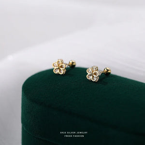 925 Silver Zircon Flower Earrings for Women