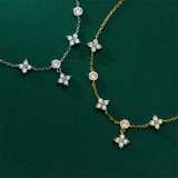 925 Silver Zircon 4-Leaf Flowers Bracelet Women Vintage Wedding Jewelry