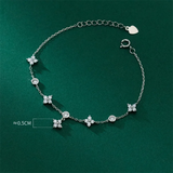 925 Silver Zircon 4-Leaf Flowers Bracelet Women Vintage Wedding Jewelry