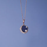 925 Silver Zircon Moon Star Stone Necklace Women Birthday Gift