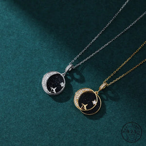 925 Silver Zircon Moon Star Stone Necklace Women Birthday Gift