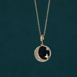 925 Silver Zircon Moon Star Stone Necklace Women Birthday Gift