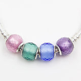 925 Silver Geometric Facets, Blue Crystal Pink CZ Charm Bead for Bracelet