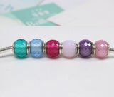 925 Silver Geometric Facets, Blue Crystal Pink CZ Charm Bead for Bracelet