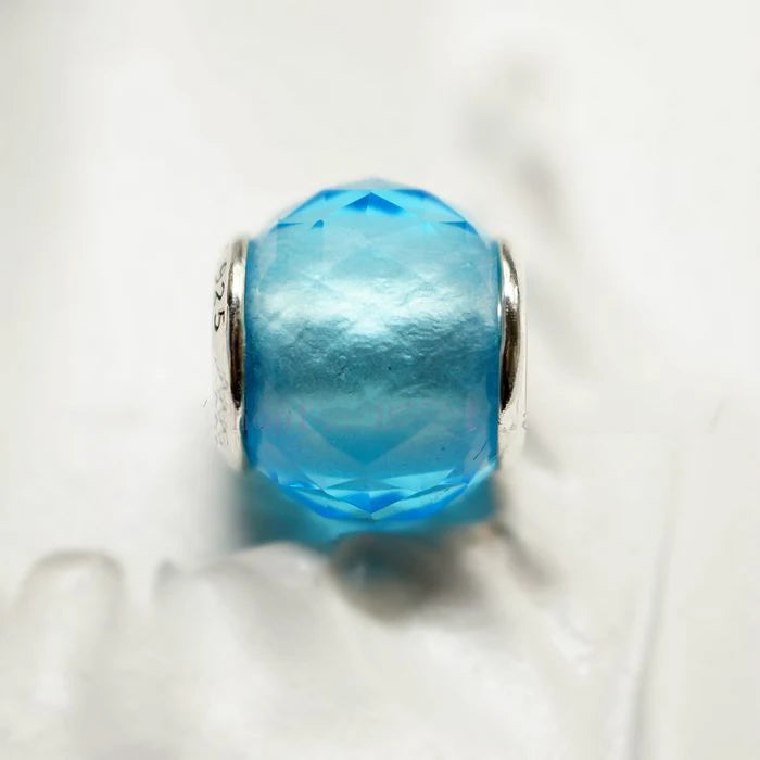 925 Silver Geometric Facets, Blue Crystal Pink CZ Charm Bead for Bracelet