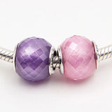 925 Silver Geometric Facets, Blue Crystal Pink CZ Charm Bead for Bracelet