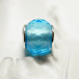 925 Silver Geometric Facets, Blue Crystal Pink CZ Charm Bead for Bracelet