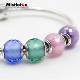 925 Silver Geometric Facets, Blue Crystal Pink CZ Charm Bead for Bracelet