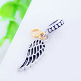 925 Silver Fairy Heart Wings Bead Pendant Pan Bracelet DIY
