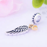925 Silver Fairy Heart Wings Bead Pendant Pan Bracelet DIY