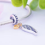 925 Silver Fairy Heart Wings Bead Pendant Pan Bracelet DIY