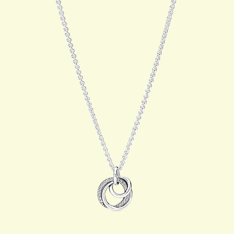 925 Silver Family Always Circles Pendant Necklace for Women