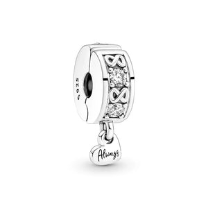 925 Silver Family Always Pav? Clip Charms Beads for Bracelet Necklace DIY