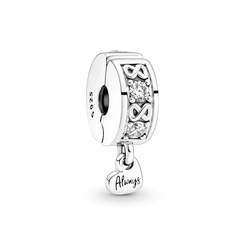 925 Silver Family Always Pav? Clip Charms Beads for Bracelet Necklace DIY
