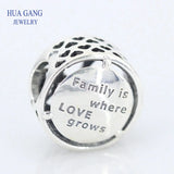925 Silver Family Roots Charm Love Grows Bead Bracelet
