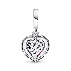 925 Silver Family Heart Globe Dangle Charm for S925 Bracelets
