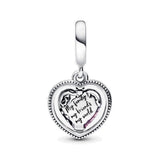 925 Silver Family Heart Globe Dangle Charm for S925 Bracelets