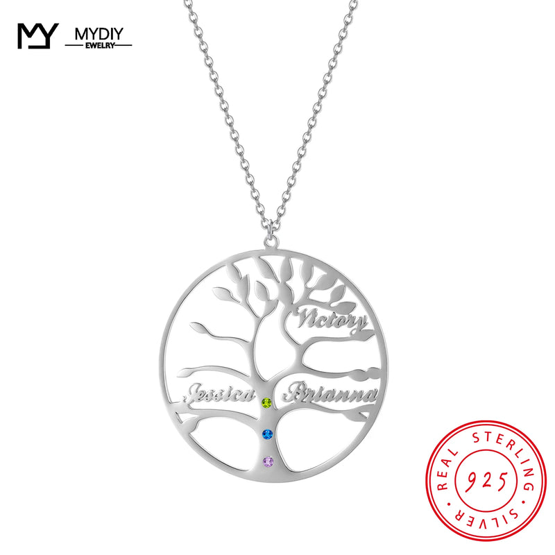 925 Silver Family Tree Name Necklace Birthstone Chain Necklaces for Women