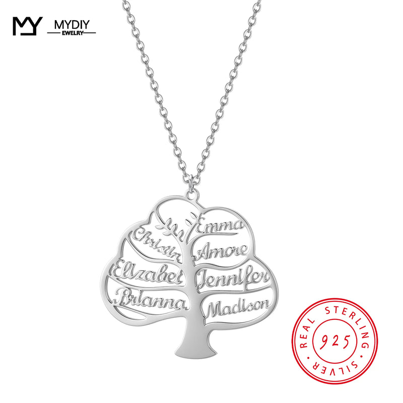925 Silver Family Tree Name Necklace Chain for Women