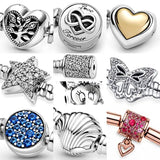 925 Silver Family Tree Heart Infinity Star Clasp Charm Bracelet Bangle