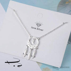 925 Silver Dream Catcher Feather Tassel Pendant Necklace S-N310