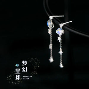 925 Silver Fantasy Planet Earrings Japanese Style INS Tidal Ear Jewelry