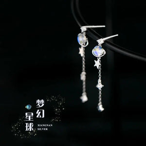 925 Silver Fantasy Planet Earrings Japanese Style INS Tidal Ear Jewelry