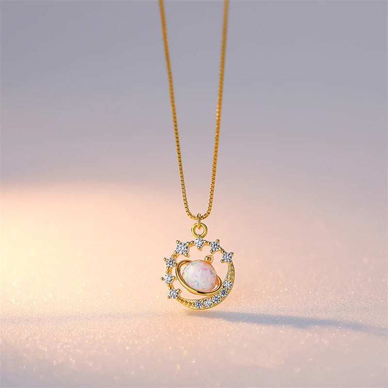 925 Silver Opal Planet Necklace for Women