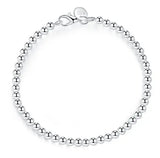 925 Silver 4mm Beads Chain Bracelet Women Lady Gift Jewelry