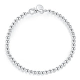 925 Silver 4mm Beads Chain Bracelet Women Lady Gift Jewelry