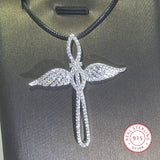 925 Silver Angel Cross Pendant Necklace Double Wings Gift