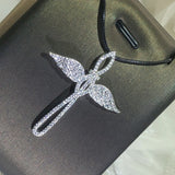 925 Silver Angel Cross Pendant Necklace Double Wings Gift