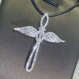 925 Silver Angel Cross Pendant Necklace Double Wings Gift
