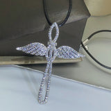 925 Silver Angel Cross Pendant Necklace Double Wings Gift