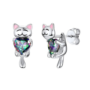 925 Silver Animal Dog/Cat Stud Earrings Kitten Earring for Women Lady Jewelry
