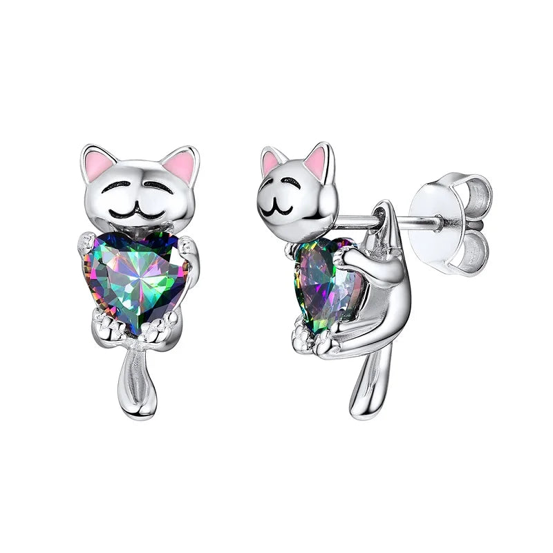 925 Silver Animal Dog/Cat Stud Earrings Kitten Earring for Women Lady Jewelry
