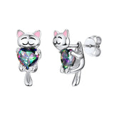 925 Silver Animal Dog/Cat Stud Earrings Kitten Earring for Women Lady Jewelry