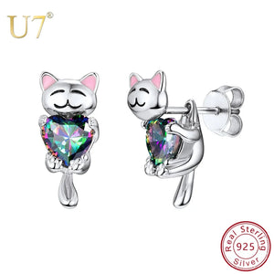 925 Silver Animal Dog/Cat Stud Earrings Kitten Earring for Women Lady Jewelry