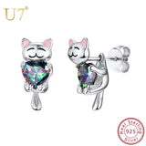 925 Silver Animal Dog/Cat Stud Earrings Kitten Earring for Women Lady Jewelry