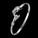 925 Sterling Silver Dolphin Bracelet Bangle for Women