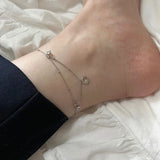 925 Silver Anklet Square Heart Moon Double Layer Chain Temperament