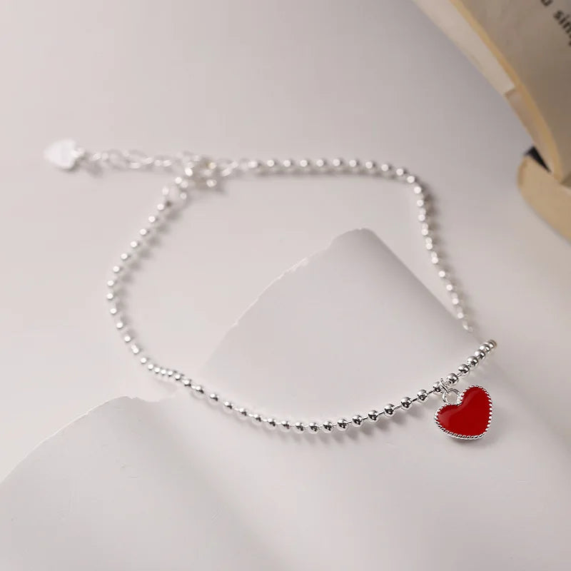 925 Silver Anklet Square Heart Moon Double Layer Chain Temperament