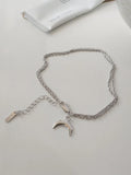 925 Silver Anklet Square Heart Moon Double Layer Chain Temperament