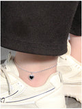 925 Silver Anklet Square Stars Zircon Heart Pendant Chain