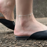 925 Silver Anklet Square Stars Zircon Heart Pendant Chain