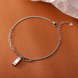 925 Silver Anklet Square Stars Zircon Heart Pendant Chain